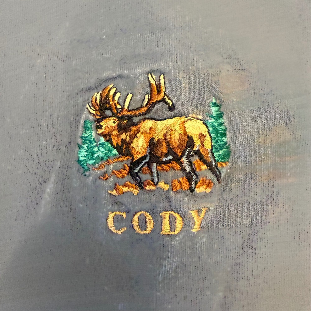 Habitat Mens XL Cody Wyoming Elk Embroidered T-Shirt Blue Cotton Short Sleeve - Picture 2 of 6